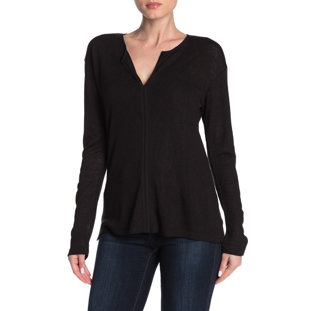 Sanctuary Elina Split Neck Top Black Size Small NWOT